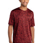 Sport-Tek Mens Electric Heather Moisture Wicking Short Sleeve Crewneck T-Shirt - Deep Red/Black Electric