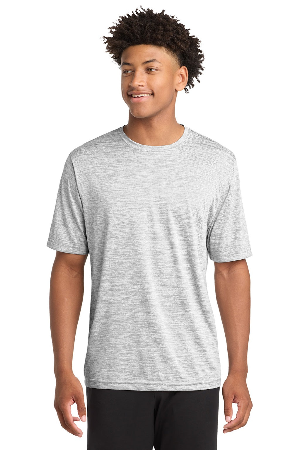 Sport-Tek ST390 Mens Electric Heather Moisture Wicking Short Sleeve Crewneck T-Shirt Silver Grey Electric Model Front