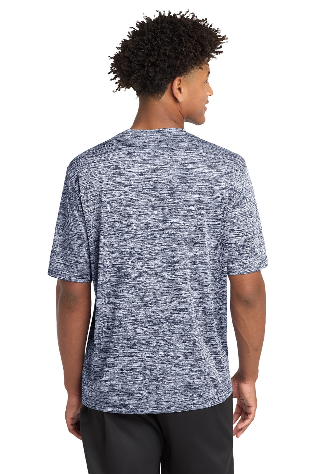 Sport-Tek ST390 Mens Electric Heather Moisture Wicking Short Sleeve Crewneck T-Shirt True Navy Blue Electric Model Back