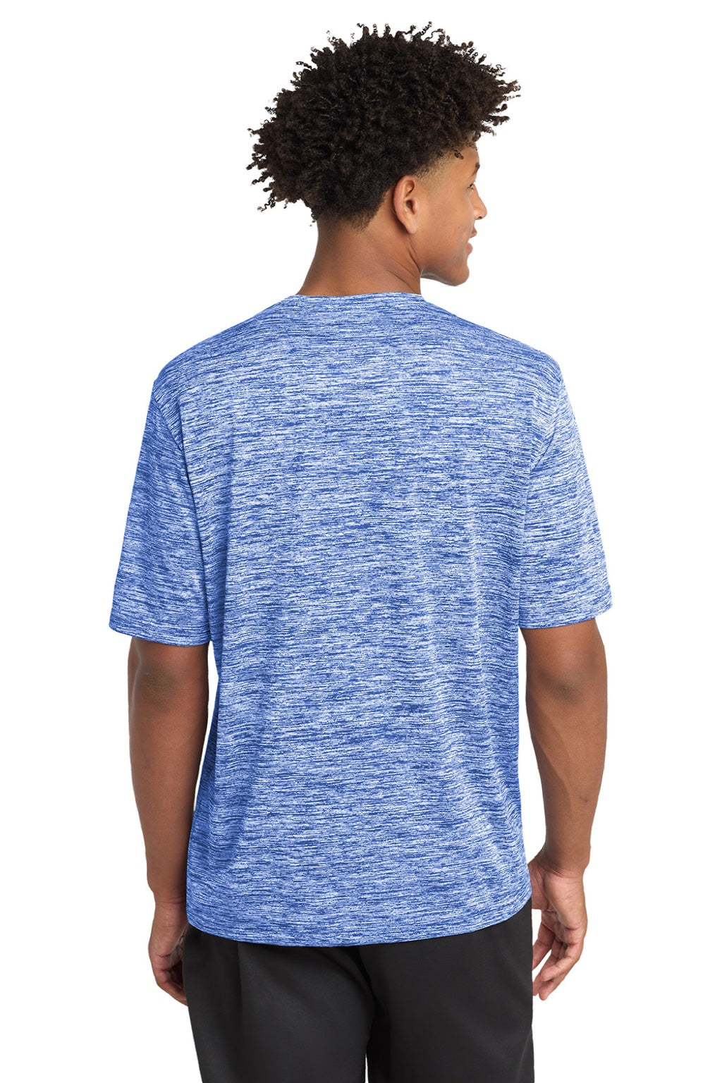 Sport-Tek ST390 Mens Electric Heather Moisture Wicking Short Sleeve Crewneck T-Shirt True Royal Blue Electric Model Back