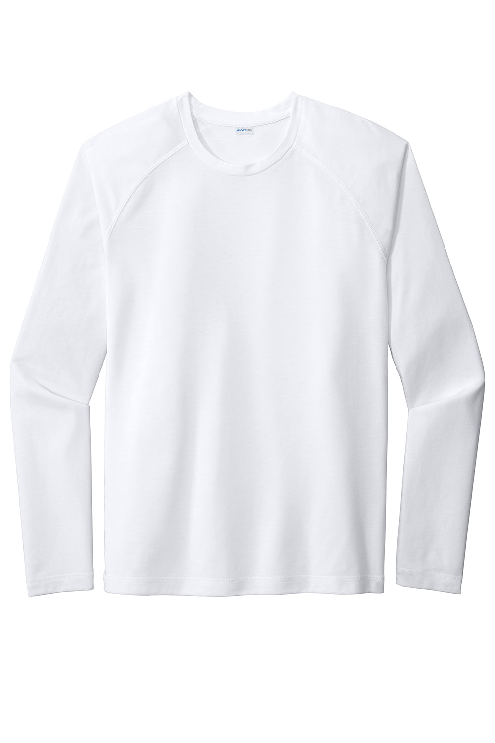 Sport-Tek ST400LS Mens Moisture Wicking Long Sleeve Crewneck T-Shirt White Flat Front