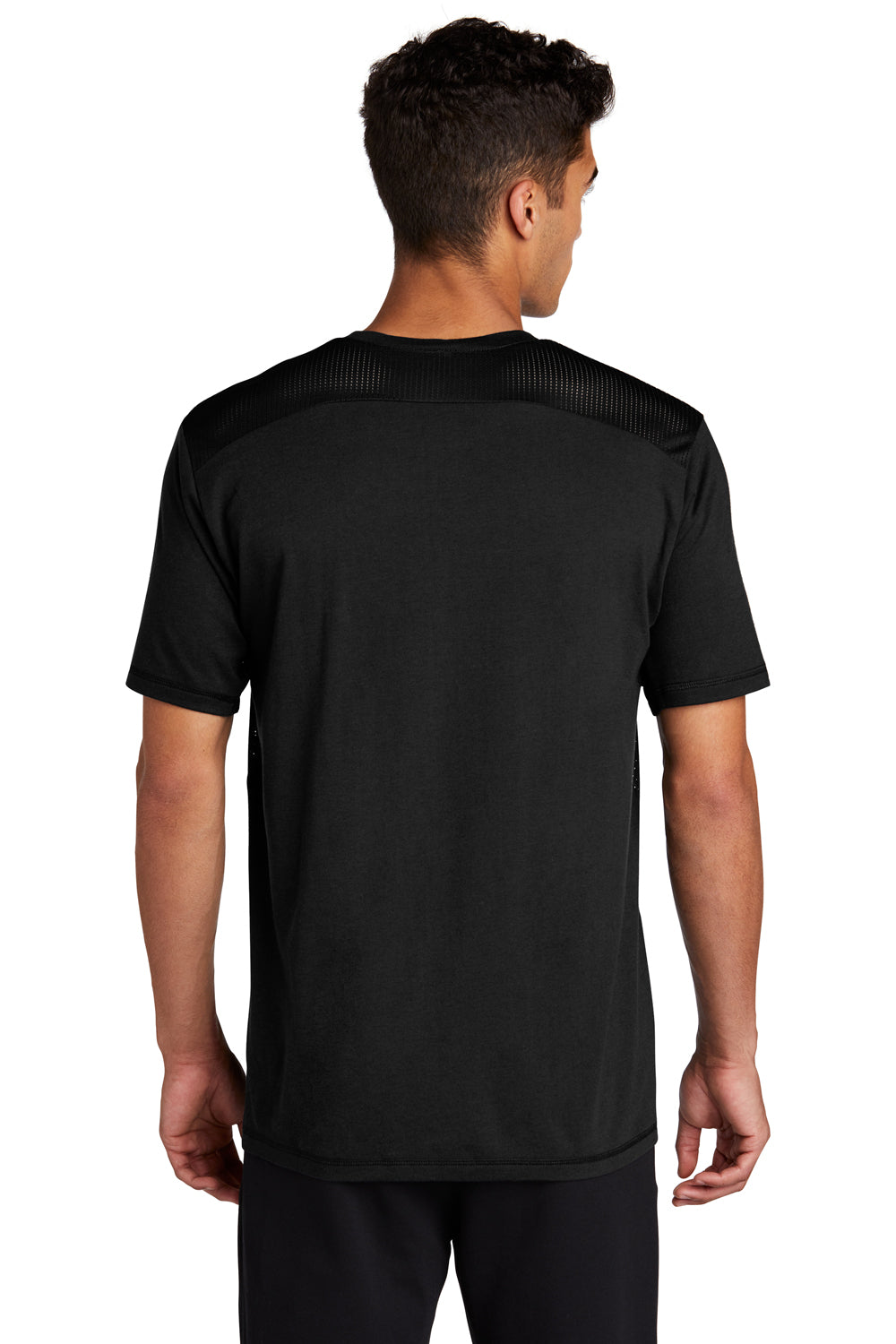 Sport-Tek ST410 Mens Draft Moisture Wicking Short Sleeve Crewneck T-Shirt Black Model Back