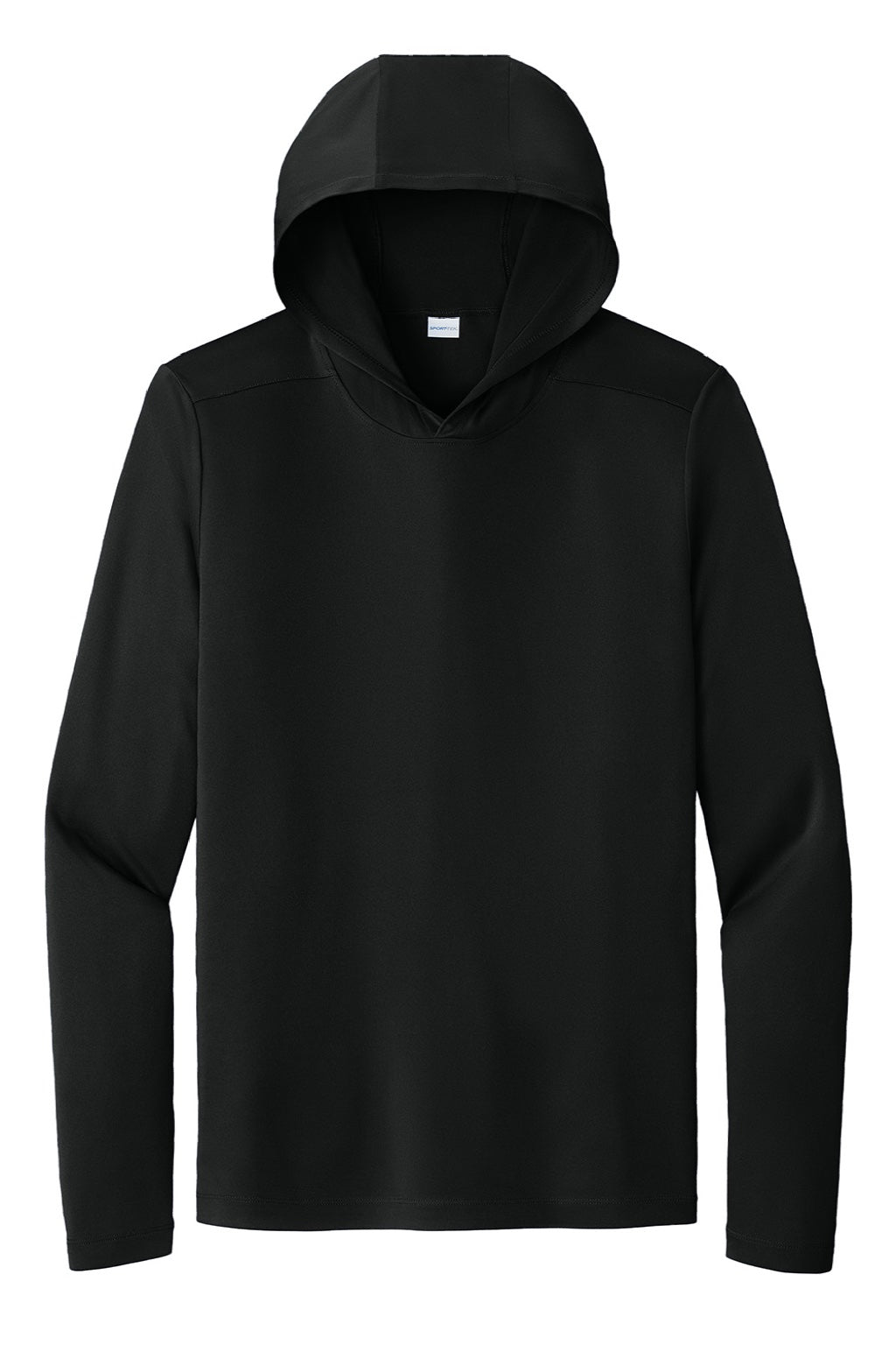Sport-Tek ST420LSH Mens Posi-UV Pro Moisture Wicking Long Sleeve Hooded T-Shirt Hoodie Black Flat Front