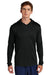 Sport-Tek ST420LSH Mens Posi-UV Pro Moisture Wicking Long Sleeve Hooded T-Shirt Hoodie Black Model Front
