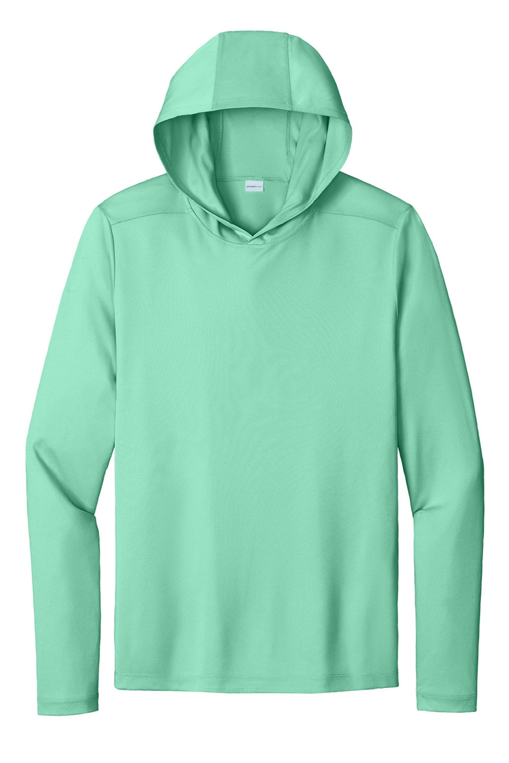 Sport-Tek ST420LSH Mens Posi-UV Pro Moisture Wicking Long Sleeve Hooded T-Shirt Hoodie Bright Seafoam Green Flat Front