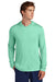 Sport-Tek ST420LSH Mens Posi-UV Pro Moisture Wicking Long Sleeve Hooded T-Shirt Hoodie Bright Seafoam Green Model Front
