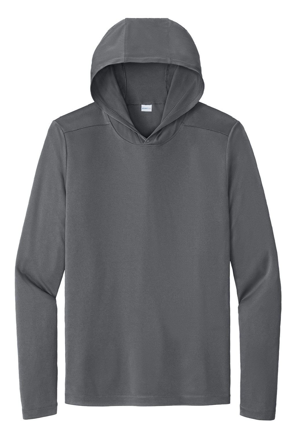 Sport-Tek ST420LSH Mens Posi-UV Pro Moisture Wicking Long Sleeve Hooded T-Shirt Hoodie Dark Smoke Grey Flat Front