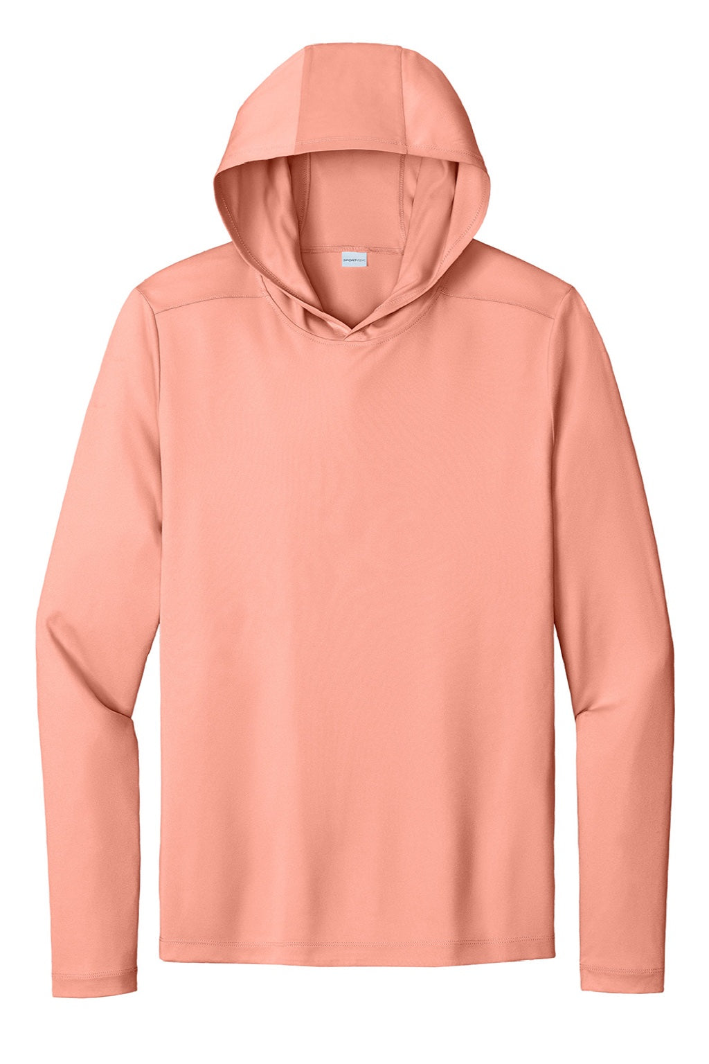Sport-Tek ST420LSH Mens Posi-UV Pro Moisture Wicking Long Sleeve Hooded T-Shirt Hoodie Soft Coral Flat Front