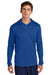 Sport-Tek ST420LSH Mens Posi-UV Pro Moisture Wicking Long Sleeve Hooded T-Shirt Hoodie True Royal Blue Model Front