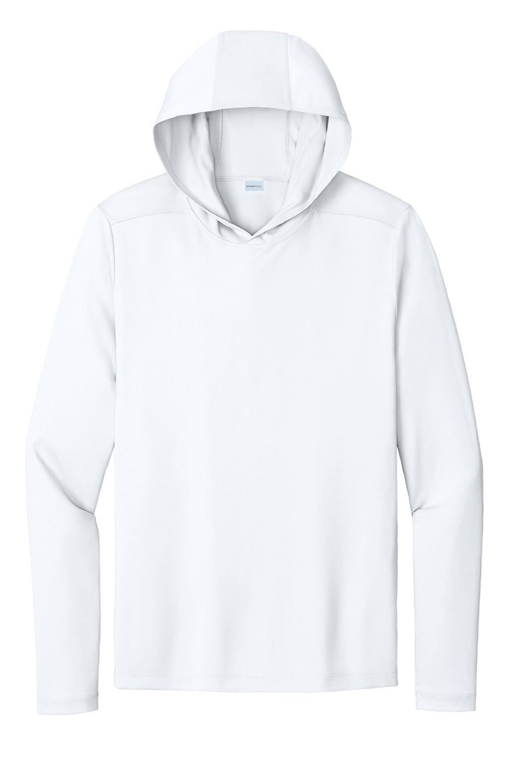 Sport-Tek ST420LSH Mens Posi-UV Pro Moisture Wicking Long Sleeve Hooded T-Shirt Hoodie White Flat Front