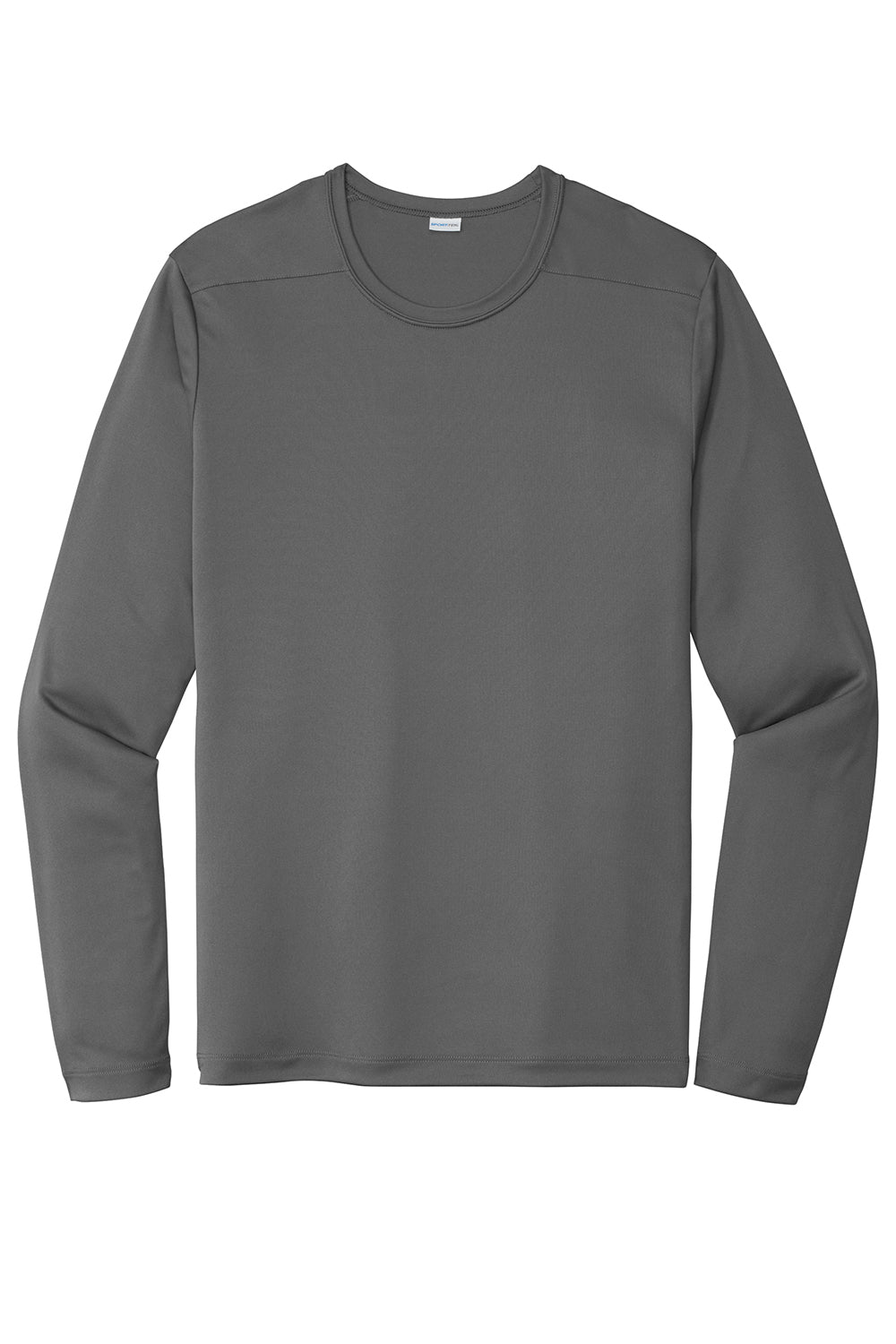 Sport-Tek ST420LS Mens Moisture Wicking Long Sleeve Crewneck T-Shirt Dark Smoke Grey Flat Front