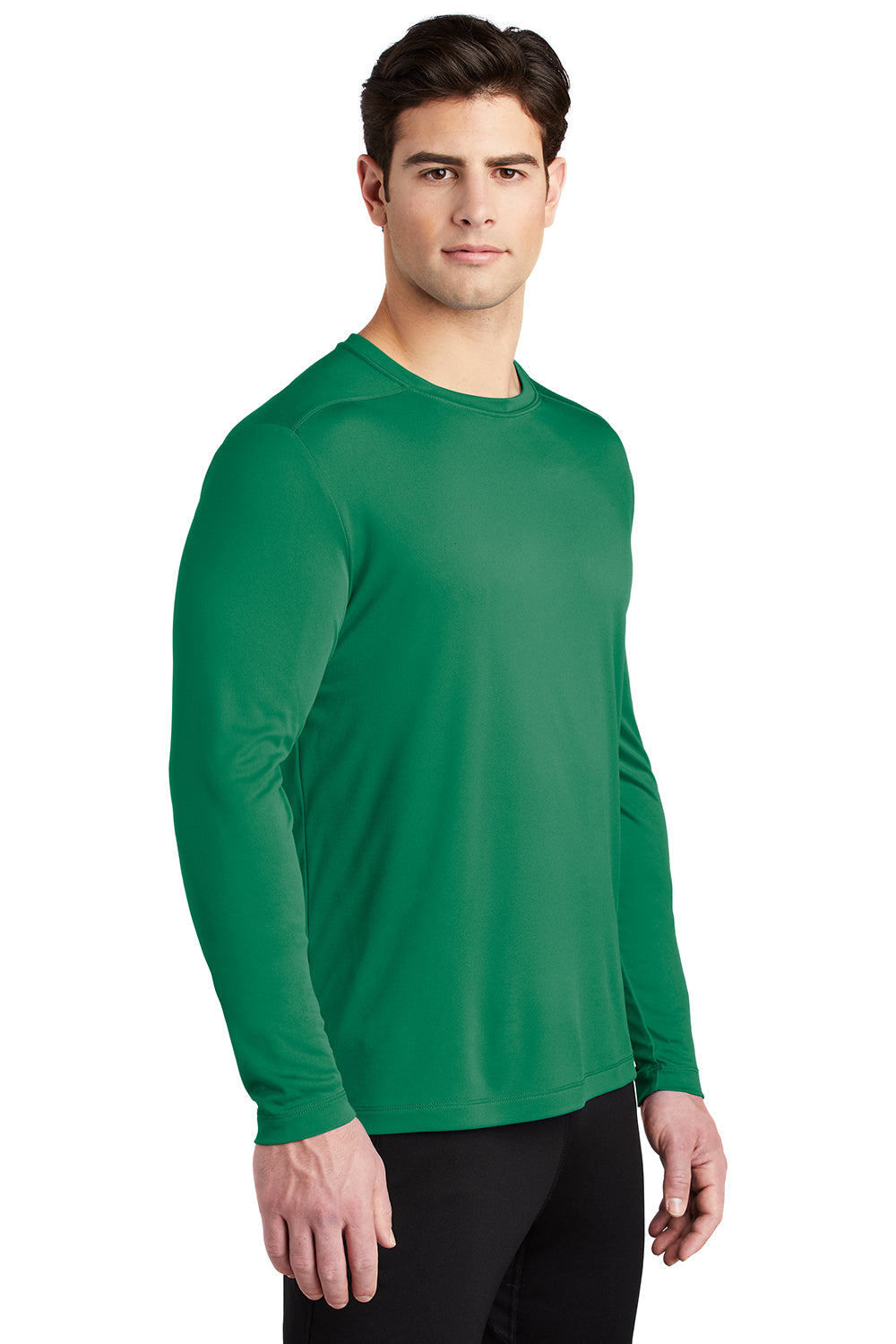 Sport-Tek ST420LS Mens Moisture Wicking Long Sleeve Crewneck T-Shirt Kelly Green Model 3q