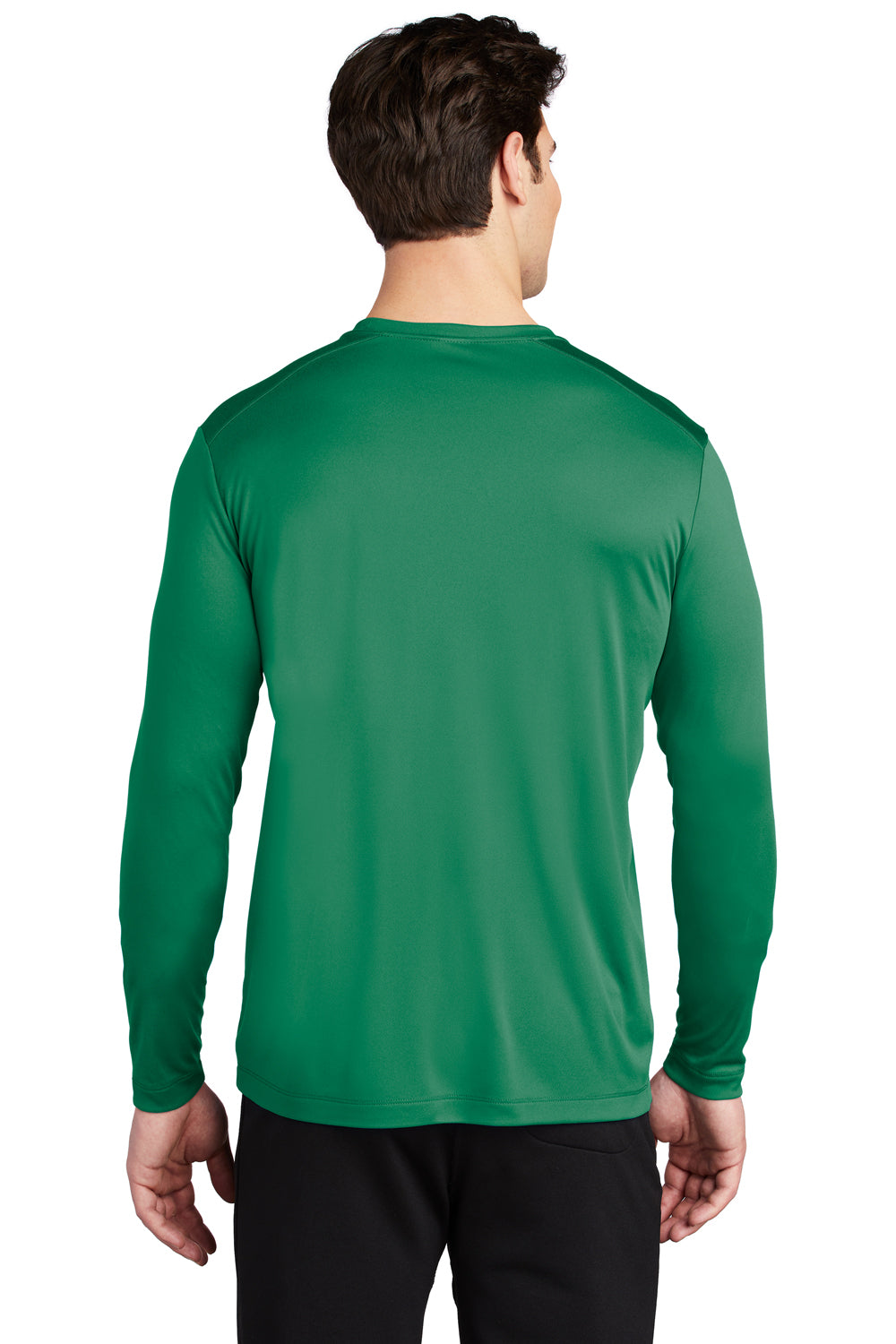 Sport-Tek ST420LS Mens Moisture Wicking Long Sleeve Crewneck T-Shirt Kelly Green Model Back