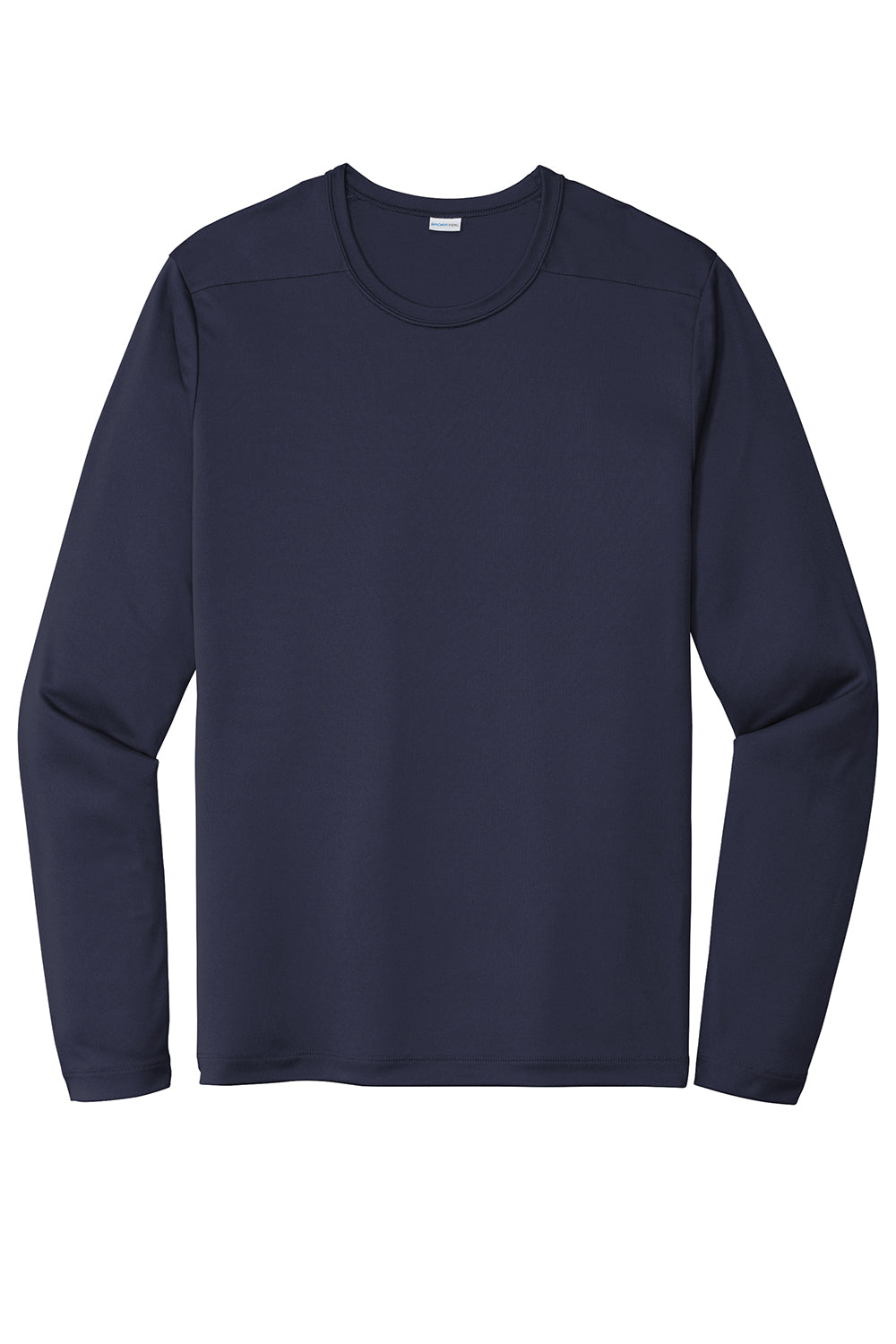 Sport-Tek ST420LS Mens Moisture Wicking Long Sleeve Crewneck T-Shirt True Navy Blue Flat Front