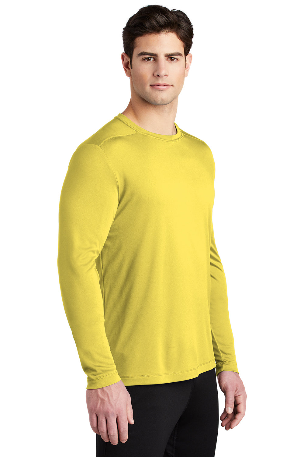 Sport-Tek ST420LS Mens Moisture Wicking Long Sleeve Crewneck T-Shirt Yellow Model 3q