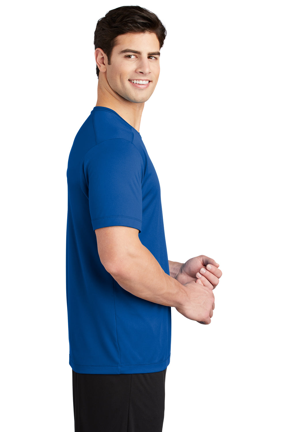 Sport-Tek ST420 Mens Moisture Wicking Short Sleeve Crewneck T-Shirt True Royal Blue Model Side