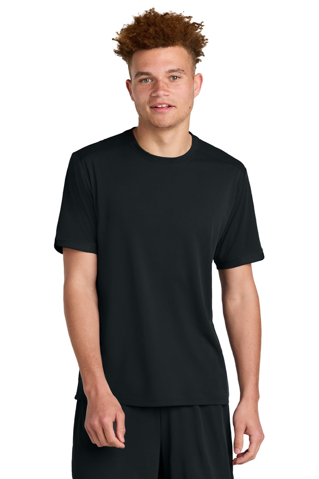 Sport-Tek ST440 Mens Club Moisture Wicking Short Sleeve Crewneck T-Shirt Black/Black Model Front
