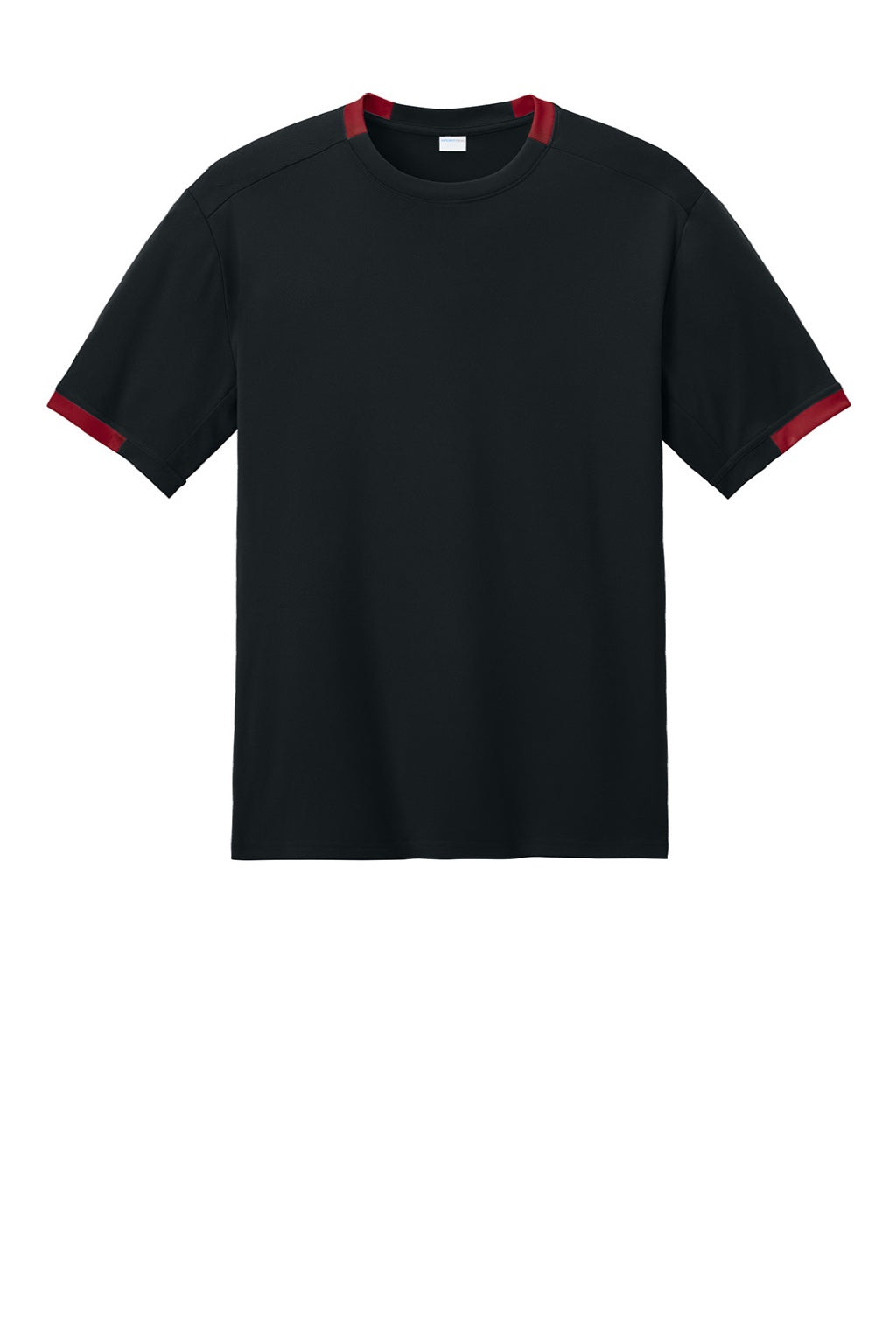 Sport-Tek ST440 Mens Club Moisture Wicking Short Sleeve Crewneck T-Shirt Black/Deep Red Flat Front
