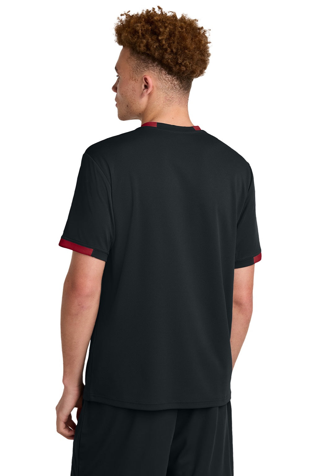 Sport-Tek ST440 Mens Club Moisture Wicking Short Sleeve Crewneck T-Shirt Black/Deep Red Model Back