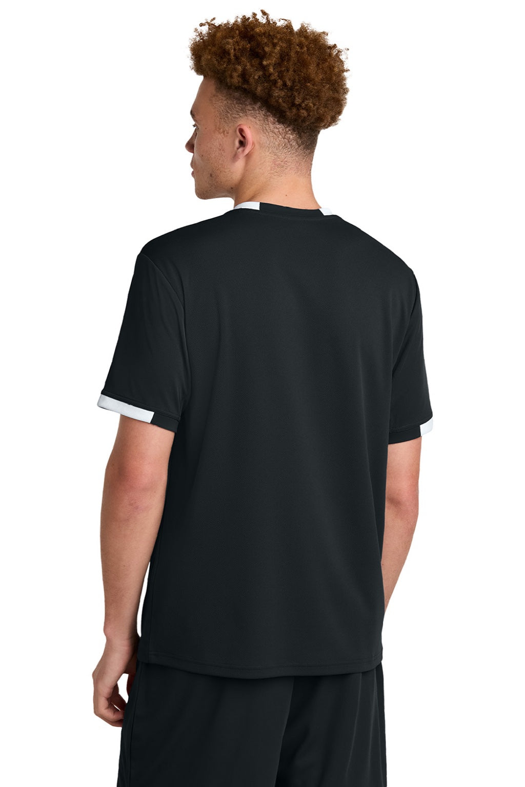 Sport-Tek ST440 Mens Club Moisture Wicking Short Sleeve Crewneck T-Shirt Black/White Model Back