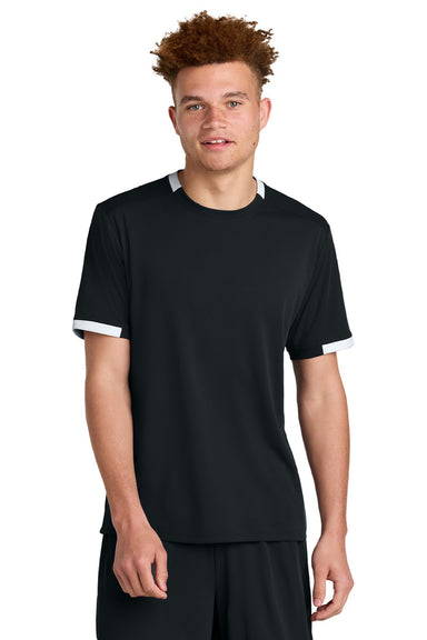 Sport-Tek ST440 Mens Club Moisture Wicking Short Sleeve Crewneck T-Shirt Black/White Model Front