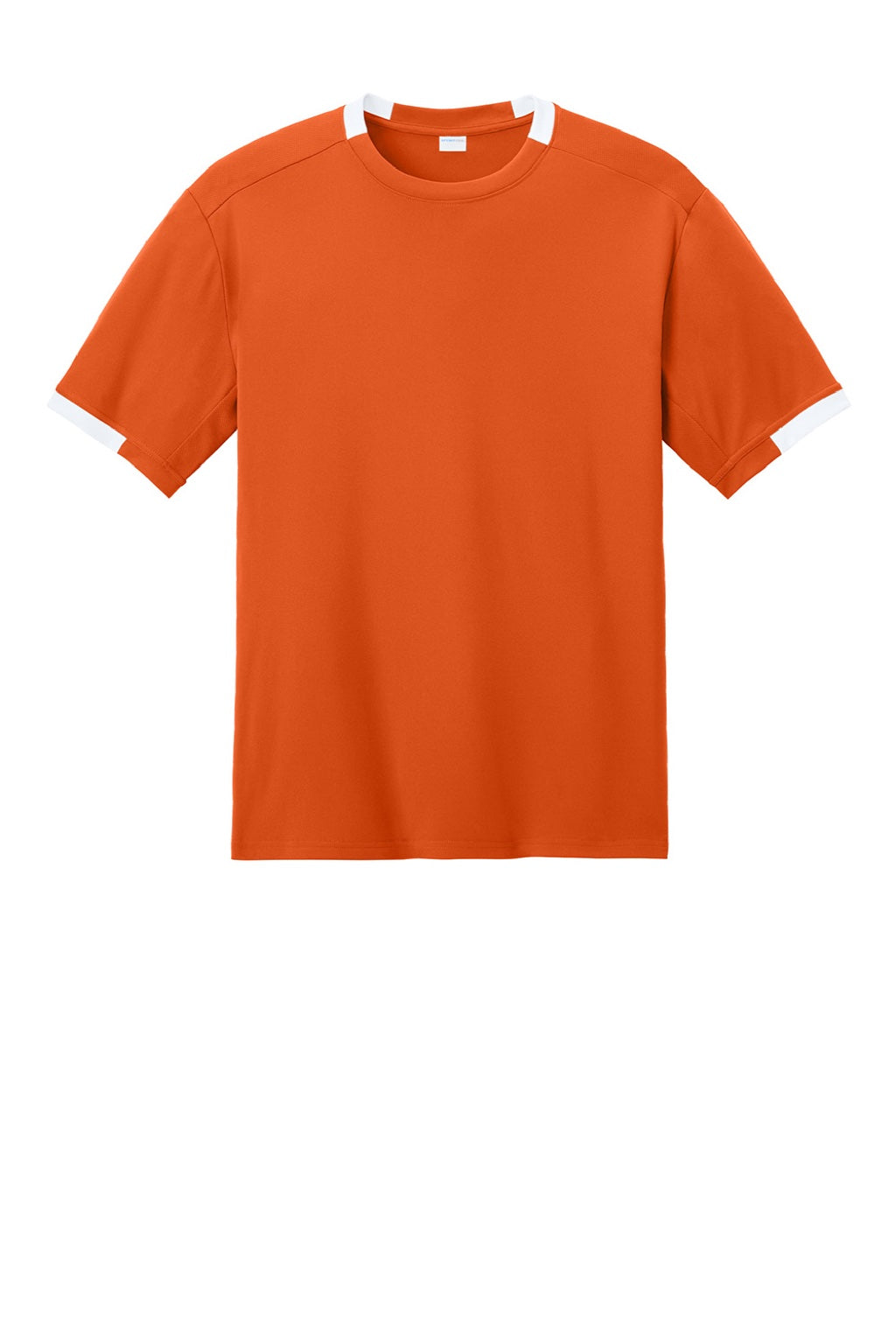 Sport-Tek ST440 Mens Club Moisture Wicking Short Sleeve Crewneck T-Shirt Deep Orange/White Flat Front