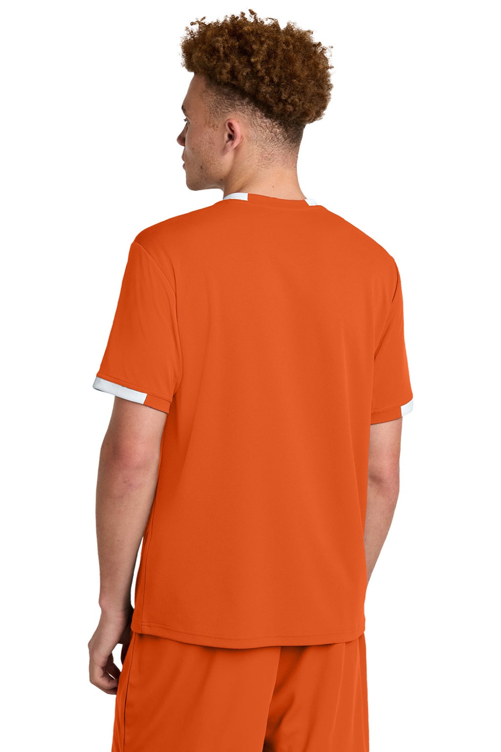Sport-Tek ST440 Mens Club Moisture Wicking Short Sleeve Crewneck T-Shirt Deep Orange/White Model Back