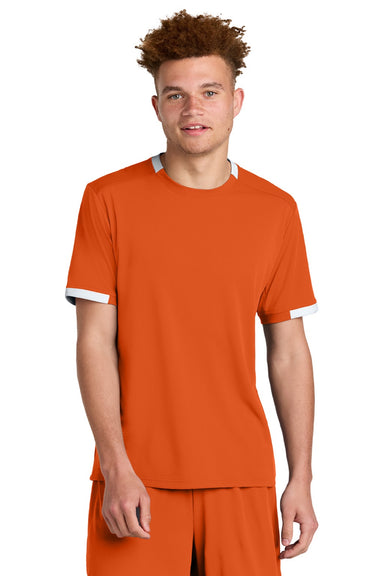 Sport-Tek ST440 Mens Club Moisture Wicking Short Sleeve Crewneck T-Shirt Deep Orange/White Model Front