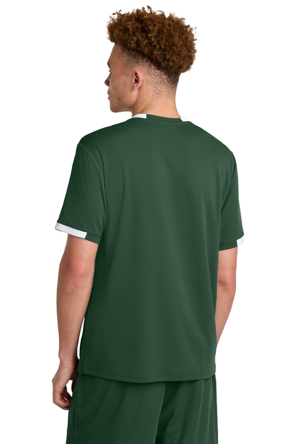 Sport-Tek ST440 Mens Club Moisture Wicking Short Sleeve Crewneck T-Shirt Forest Green/White Model Back