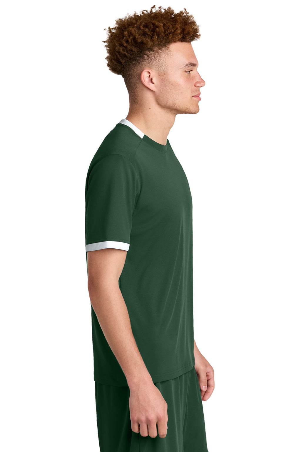 Sport-Tek ST440 Mens Club Moisture Wicking Short Sleeve Crewneck T-Shirt Forest Green/White Model Side