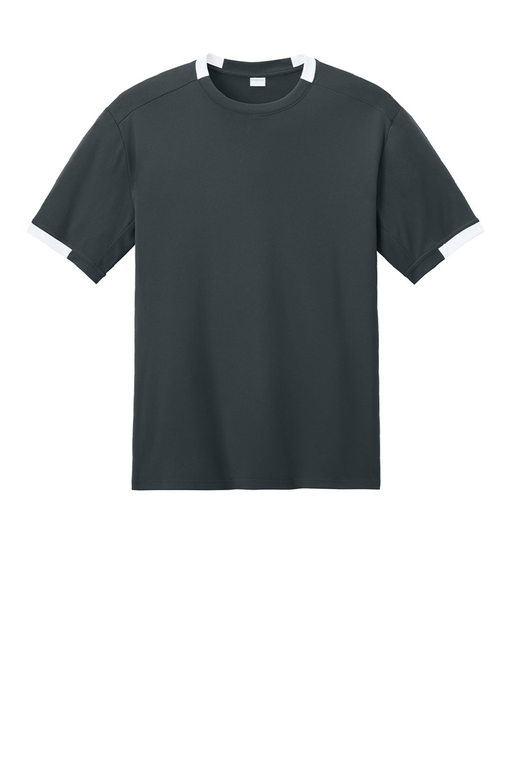 Sport-Tek ST440 Mens Club Moisture Wicking Short Sleeve Crewneck T-Shirt Iron Grey/White Flat Front