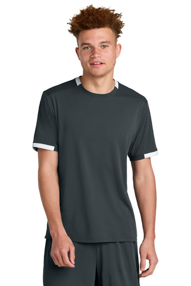 Sport-Tek ST440 Mens Club Moisture Wicking Short Sleeve Crewneck T-Shirt Iron Grey/White Model Front