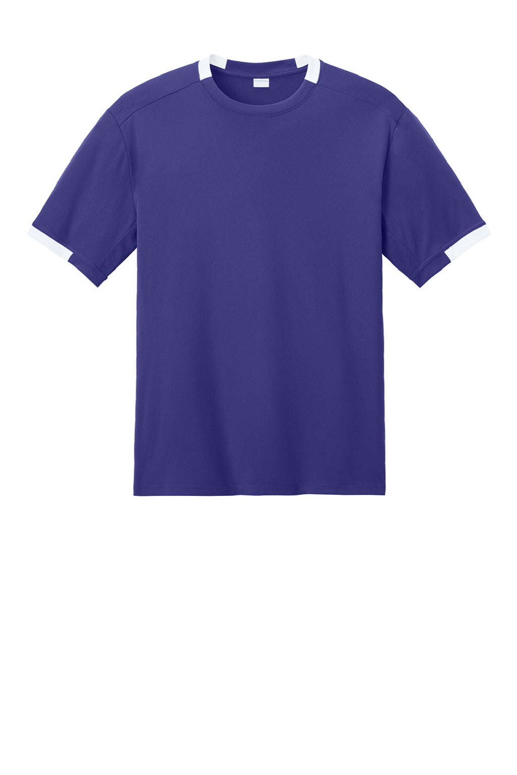 Sport-Tek ST440 Mens Club Moisture Wicking Short Sleeve Crewneck T-Shirt Purple/White Flat Front