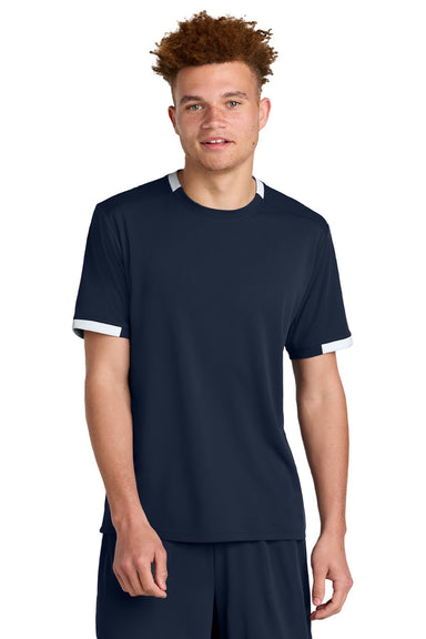 Sport-Tek ST440 Mens Club Moisture Wicking Short Sleeve Crewneck T-Shirt True Navy Blue/White Model Front