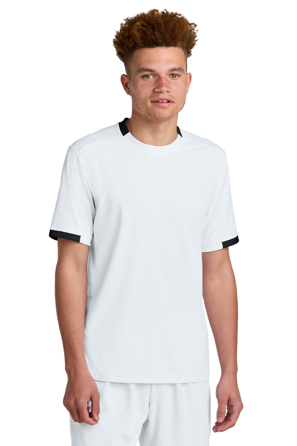 Sport-Tek ST440 Mens Club Moisture Wicking Short Sleeve Crewneck T-Shirt White/Black Model Front