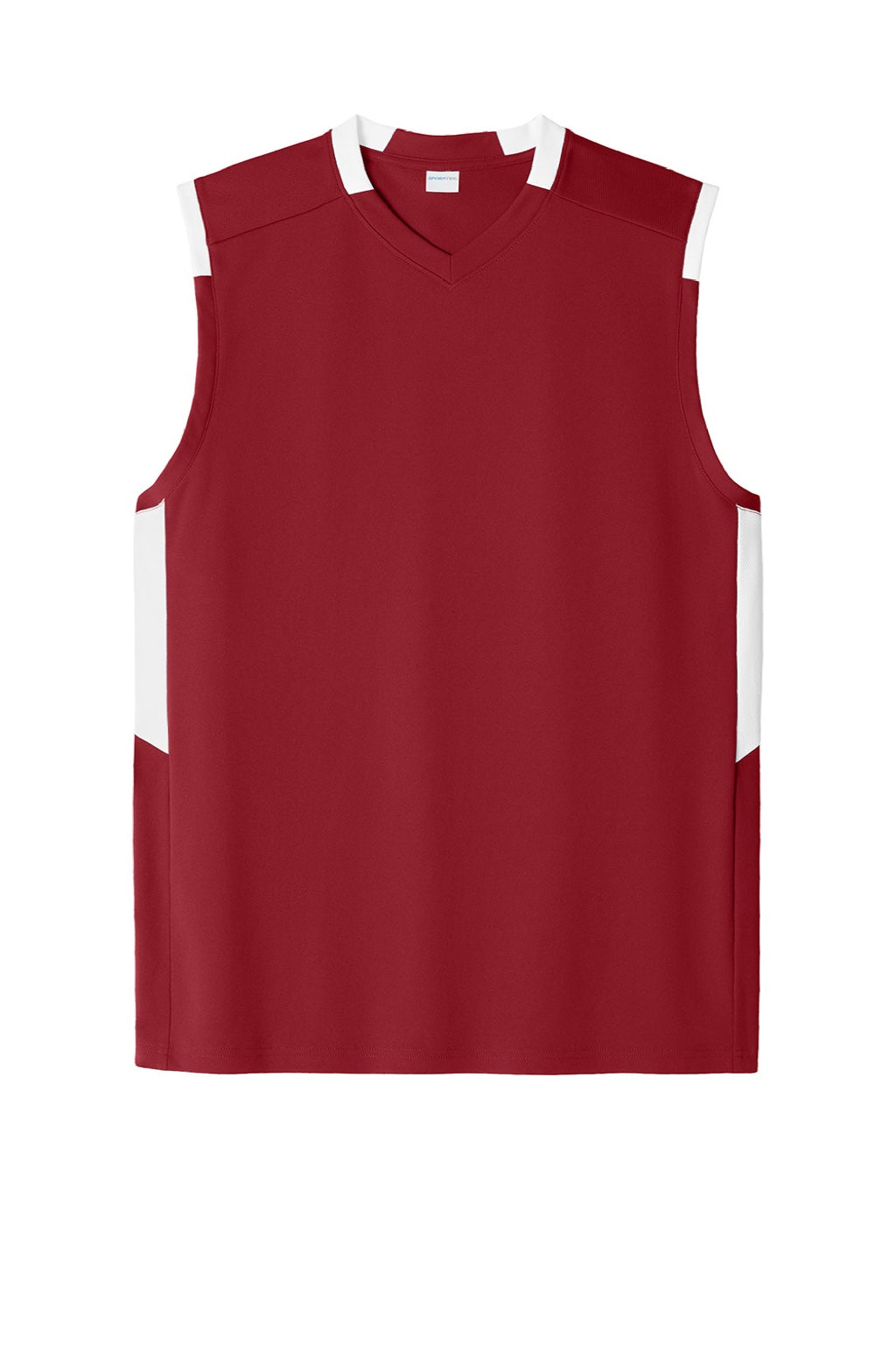 Sport-Tek ST441 Mens Club Moisture Wicking V-Neck Tank Top Deep Red/White Flat Front