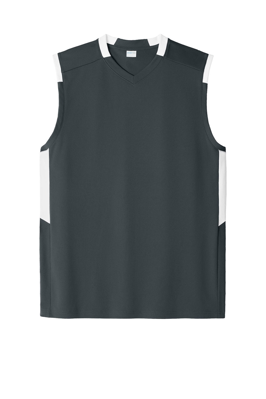 Sport-Tek ST441 Mens Club Moisture Wicking V-Neck Tank Top Iron Grey/White Flat Front