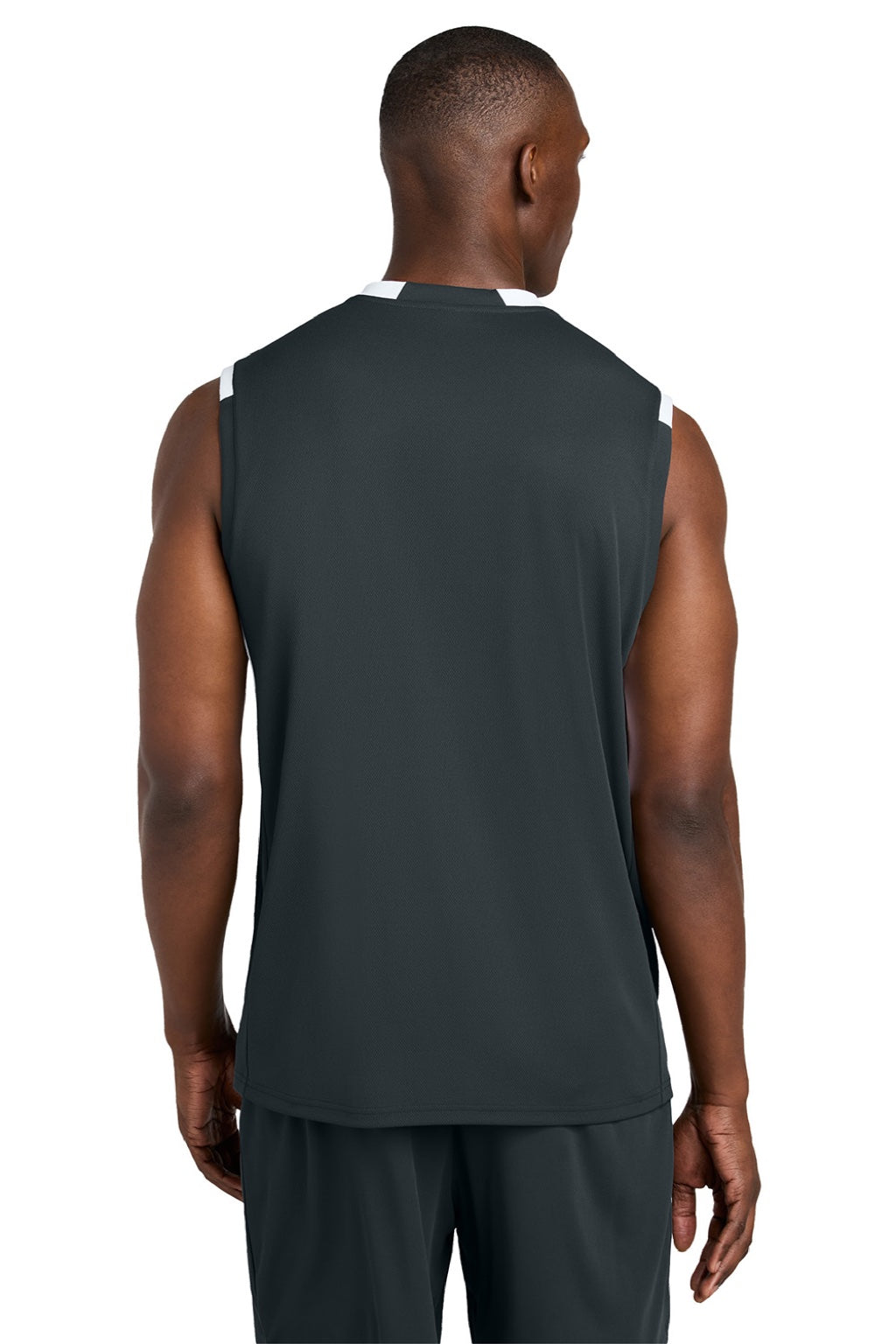 Sport-Tek ST441 Mens Club Moisture Wicking V-Neck Tank Top Iron Grey/White Model Back