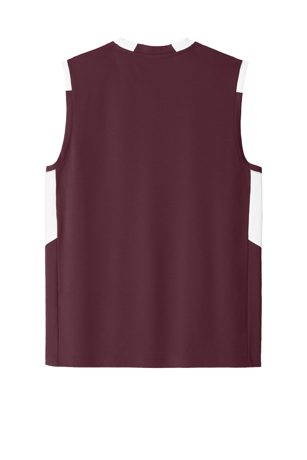 Sport-Tek ST441 Mens Club Moisture Wicking V-Neck Tank Top Maroon/White Flat Back