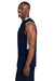 Sport-Tek ST441 Mens Club Moisture Wicking V-Neck Tank Top True Navy Blue/White Model Side