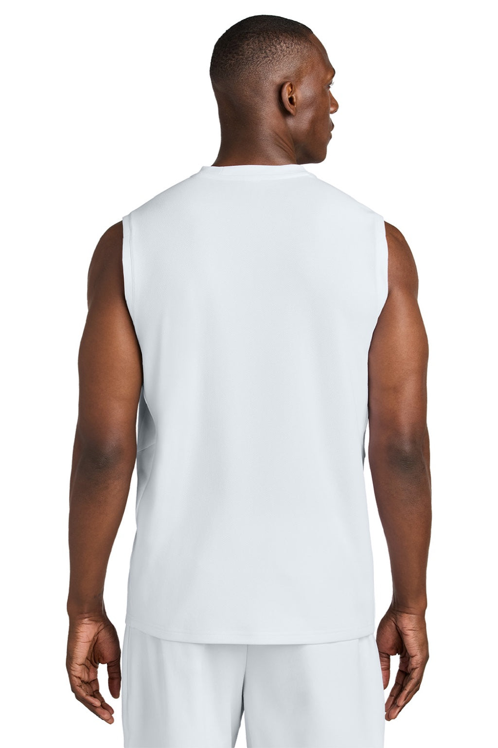 Sport-Tek ST441 Mens Club Moisture Wicking V-Neck Tank Top White/White Model Back