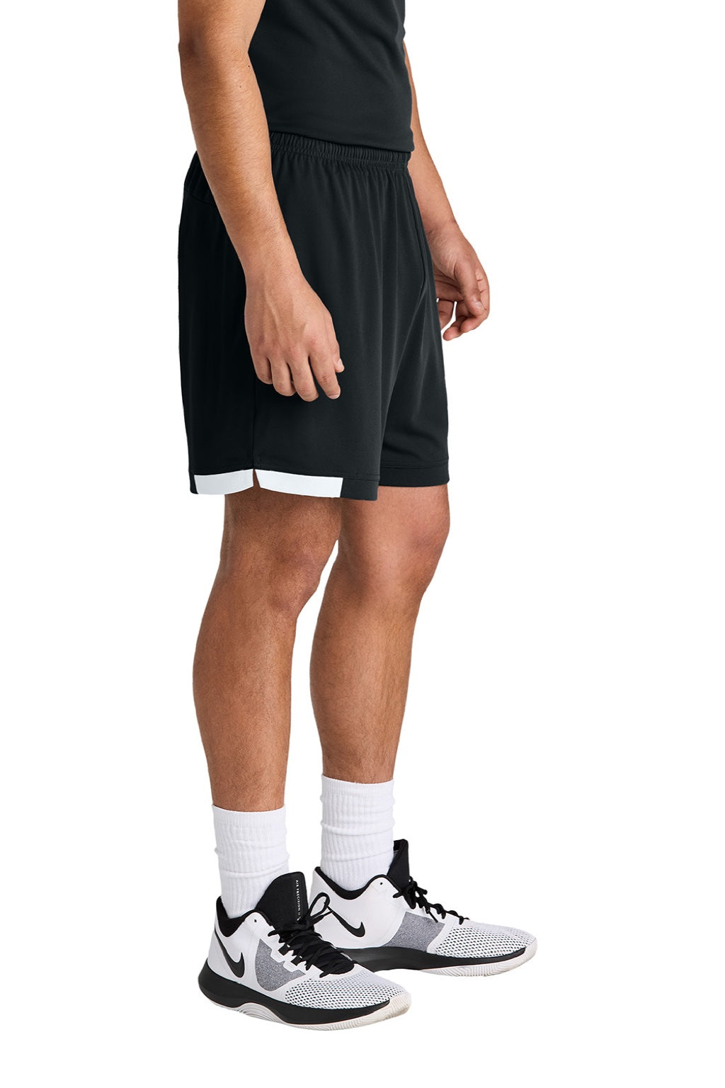 Sport-Tek ST442 Mens Club Moisture Wicking Shorts Black/White Model Side
