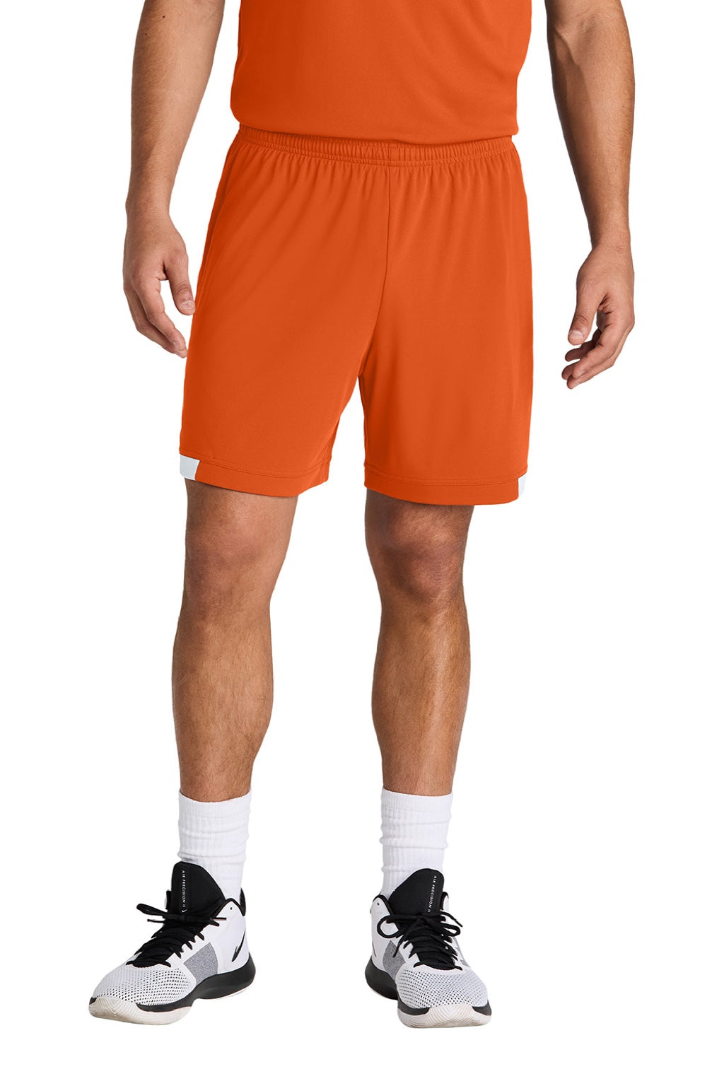 Sport-Tek ST442 Mens Club Moisture Wicking Shorts Deep Orange/White Model Front