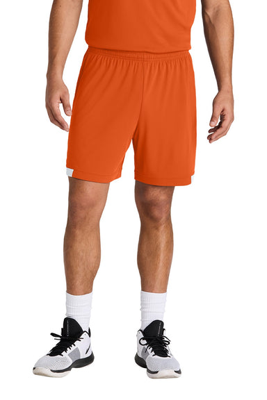 Sport-Tek ST442 Mens Club Moisture Wicking Shorts Deep Orange/White Model Front