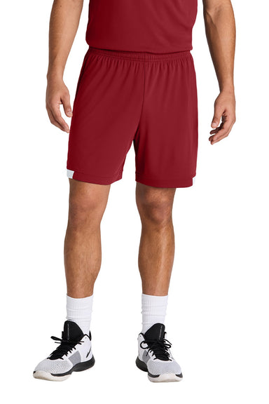 Sport-Tek ST442 Mens Club Moisture Wicking Shorts Deep Red/White Model Front