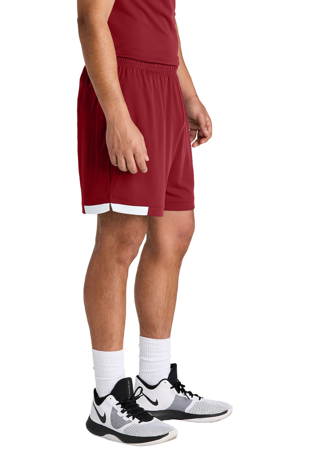 Sport-Tek ST442 Mens Club Moisture Wicking Shorts Deep Red/White Model Side
