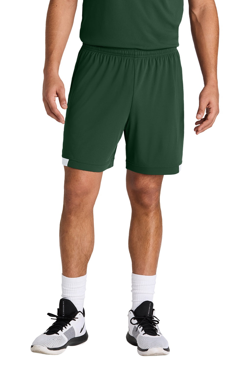 Sport-Tek ST442 Mens Club Moisture Wicking Shorts Forest Green/White Model Front