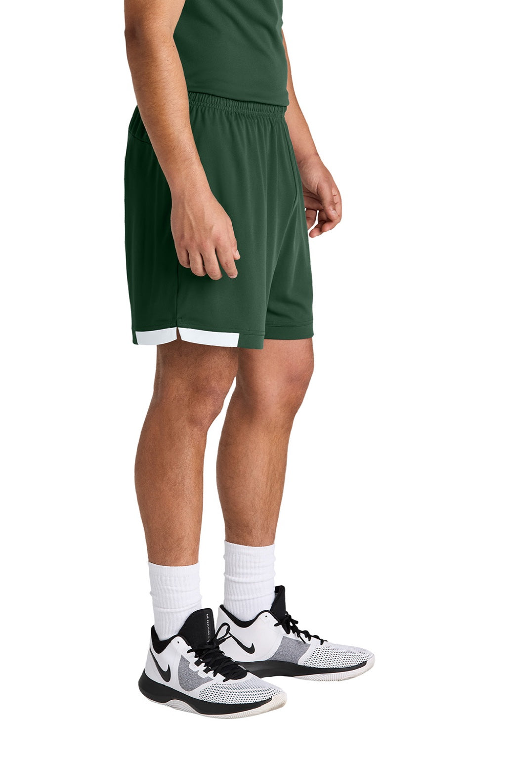 Sport-Tek ST442 Mens Club Moisture Wicking Shorts Forest Green/White Model Side