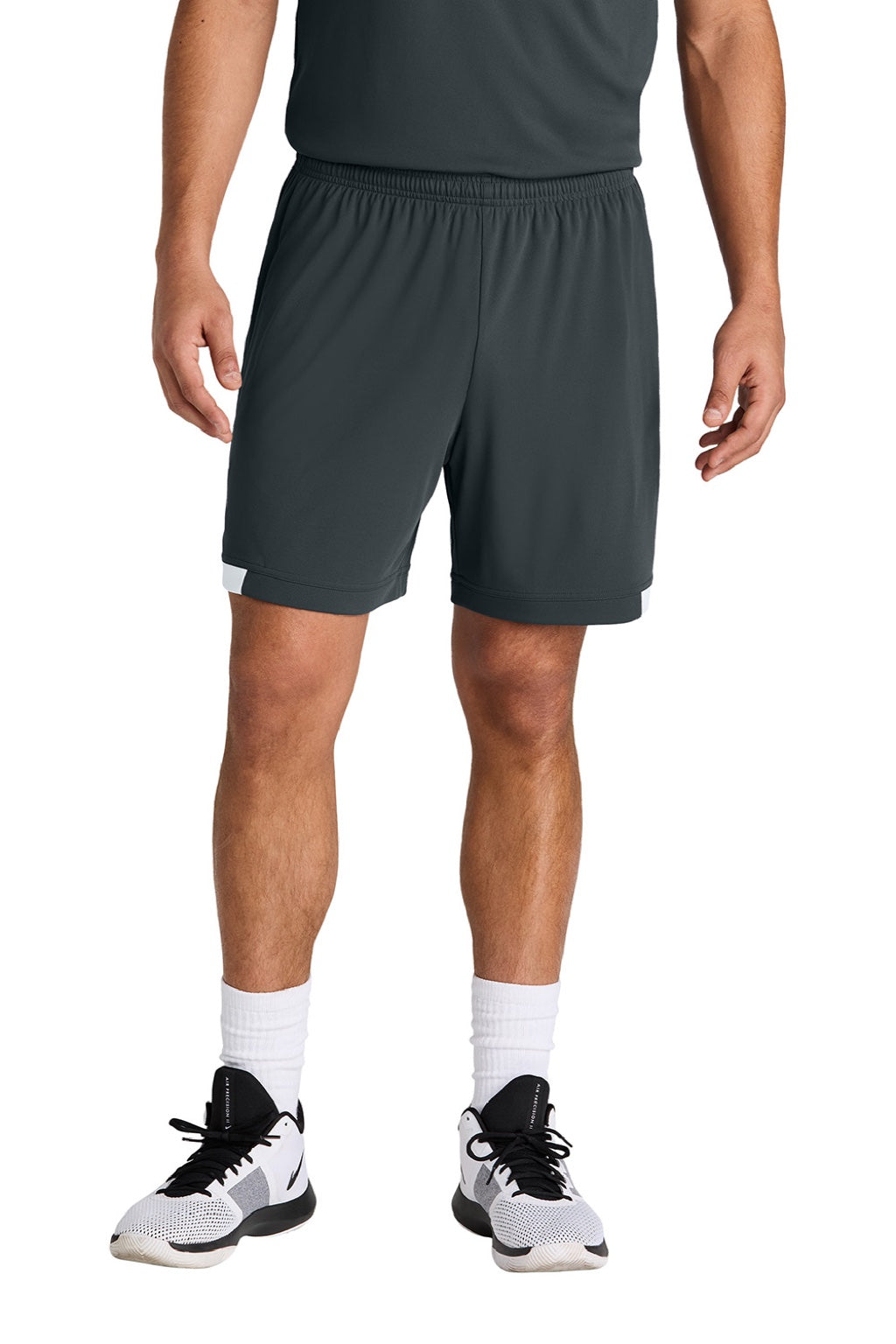 Sport-Tek ST442 Mens Club Moisture Wicking Shorts Iron Grey/White Model Front