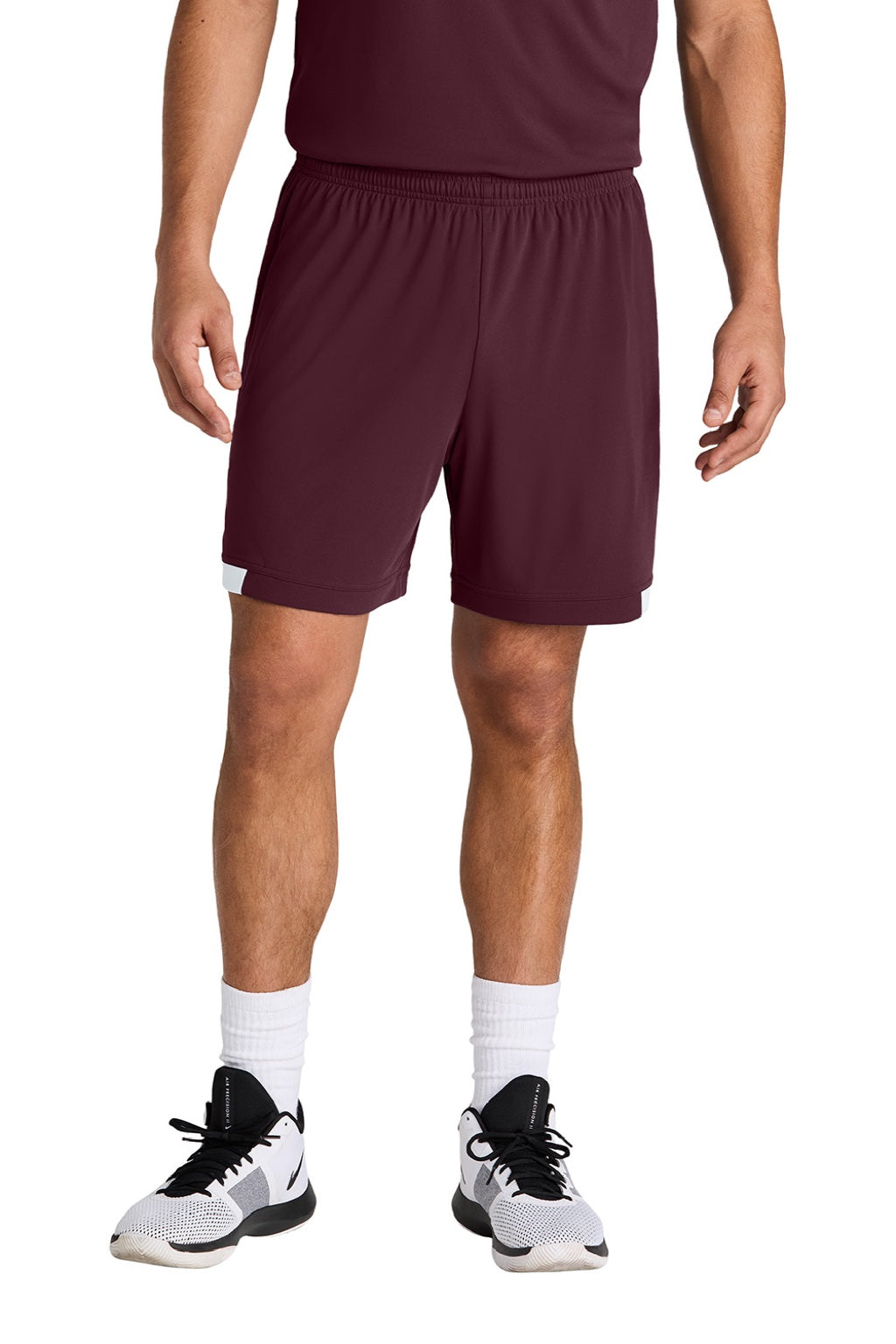 Sport-Tek ST442 Mens Club Moisture Wicking Shorts Maroon/White Model Front